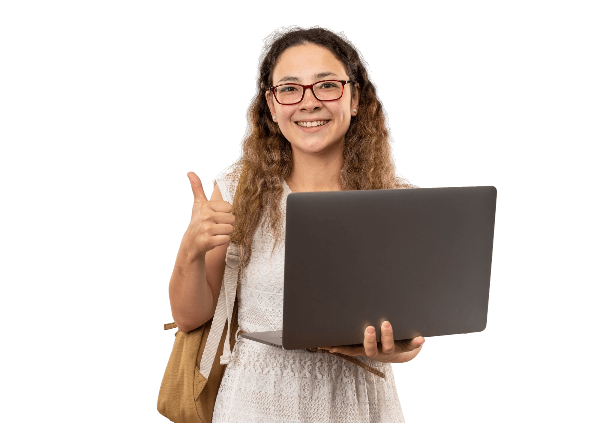 Pharmacy student smiling while holding a laptop